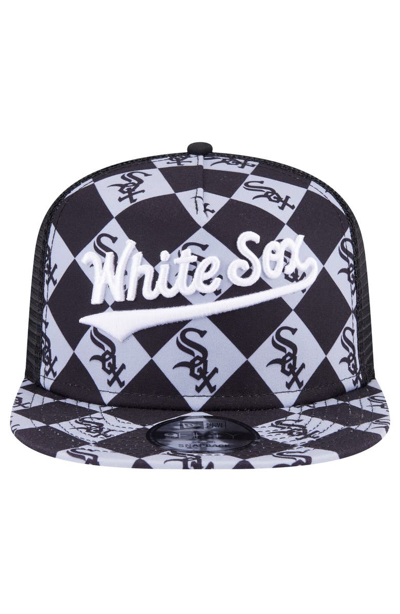 New Era Men's New Era Black Chicago White Sox Seeing Diamonds A-Frame Trucker 9FIFTY Snapback Hat, Alternate, color, Black