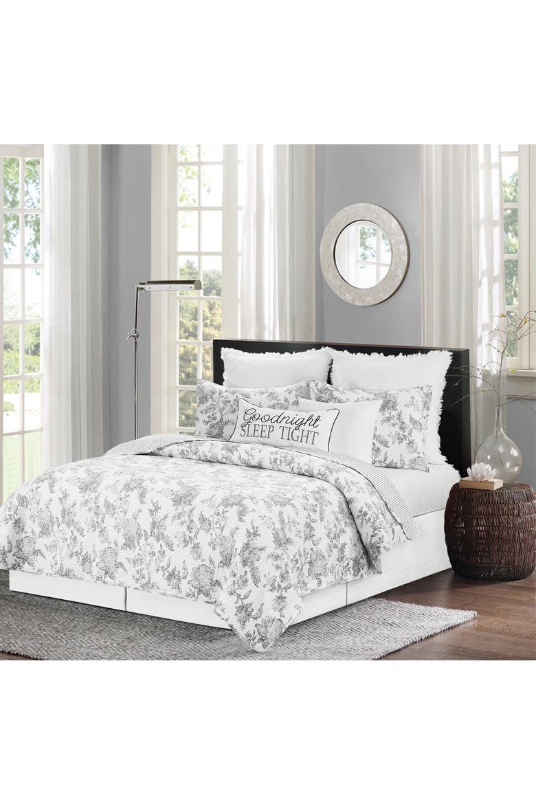 Miriam Floral Cotton Quilt Set  - Reversible and Machine Washable, Main, color, Gray