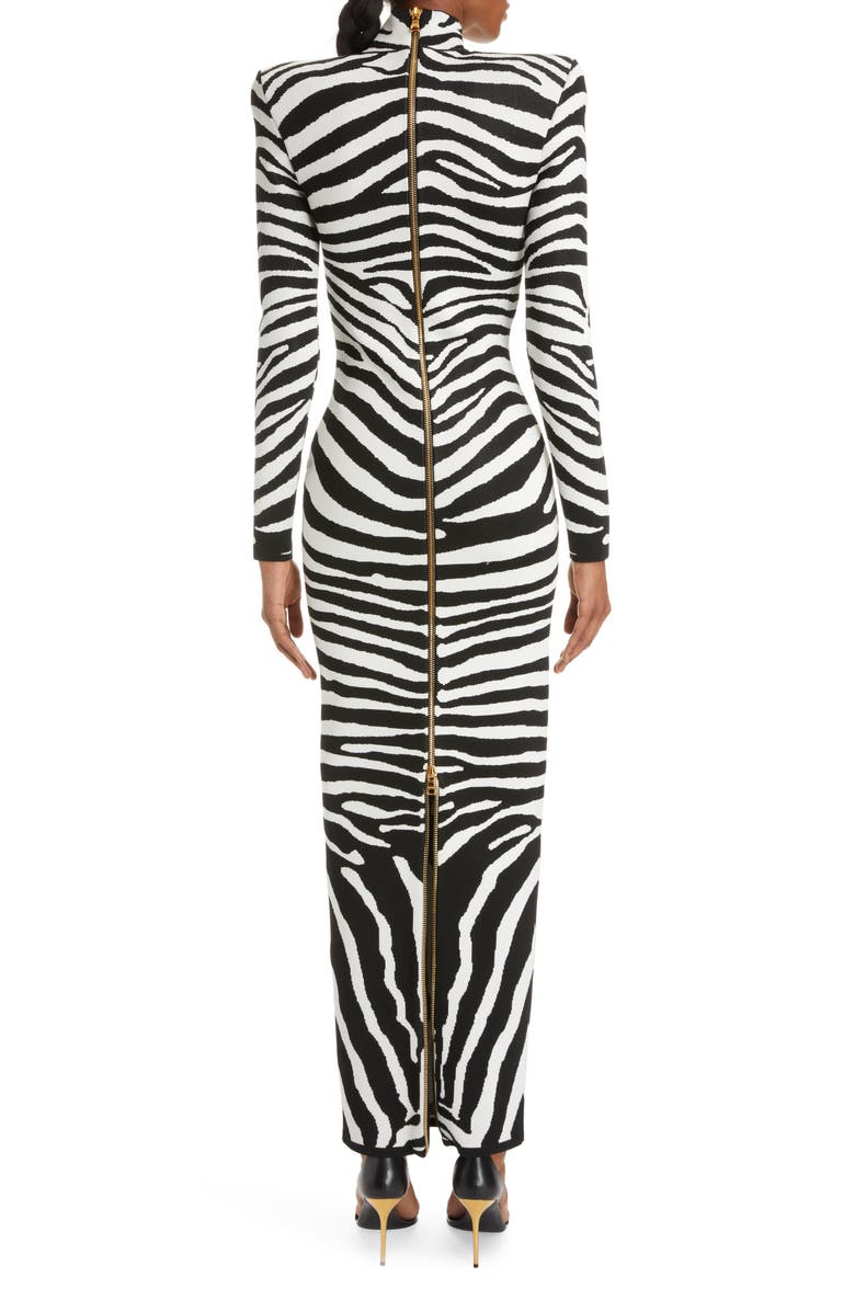 Balmain Zebra Jacquard Sweater Dress, Alternate, color,