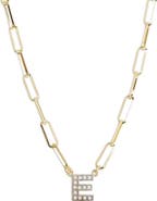 MESHMERISE Diamond Initial Charm Paper Clip Chain Necklace