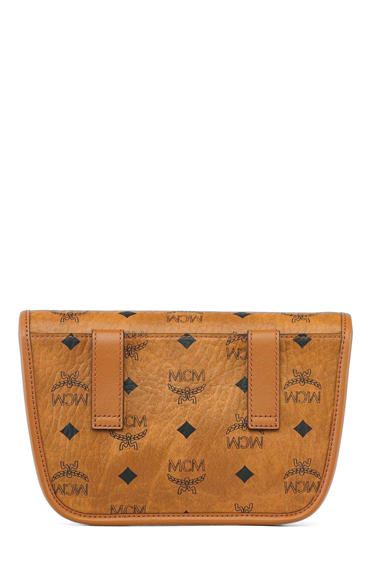 MCM Aren Messenger Bag in Visetos, Alternate, color, Cognac