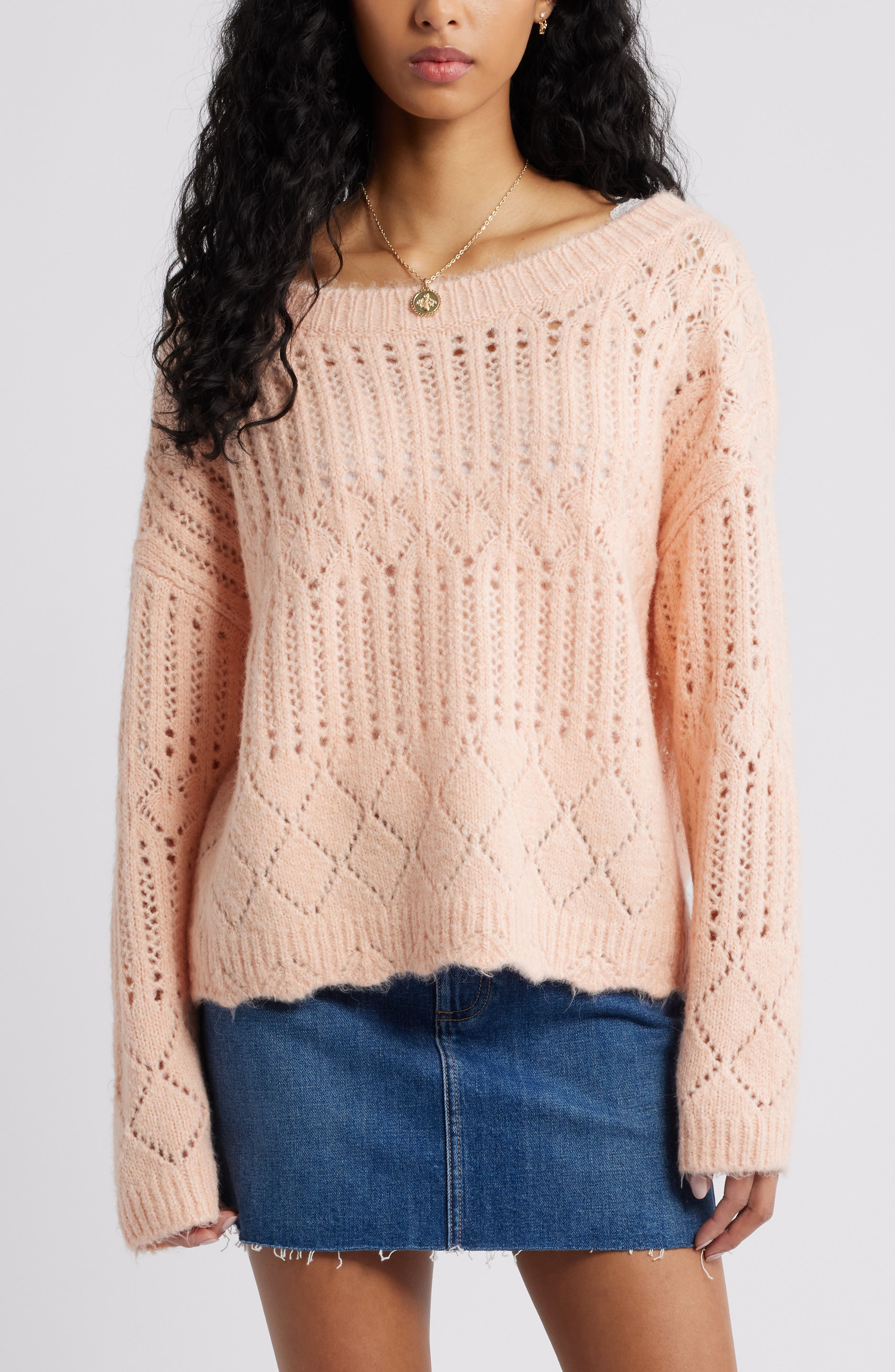 Bp. Open Stitch Oversize Sweater In Pink