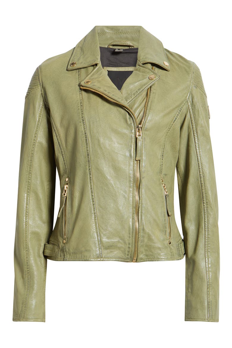 Raizel Leather Moto Jacket, Alternate, color, SAGE