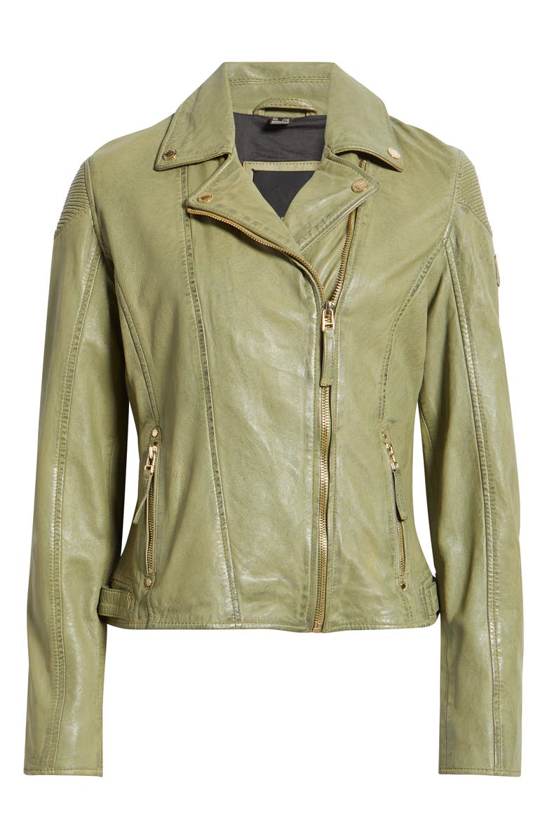 MAURITIUS Raizel Leather Moto Jacket, Alternate, color, Sage