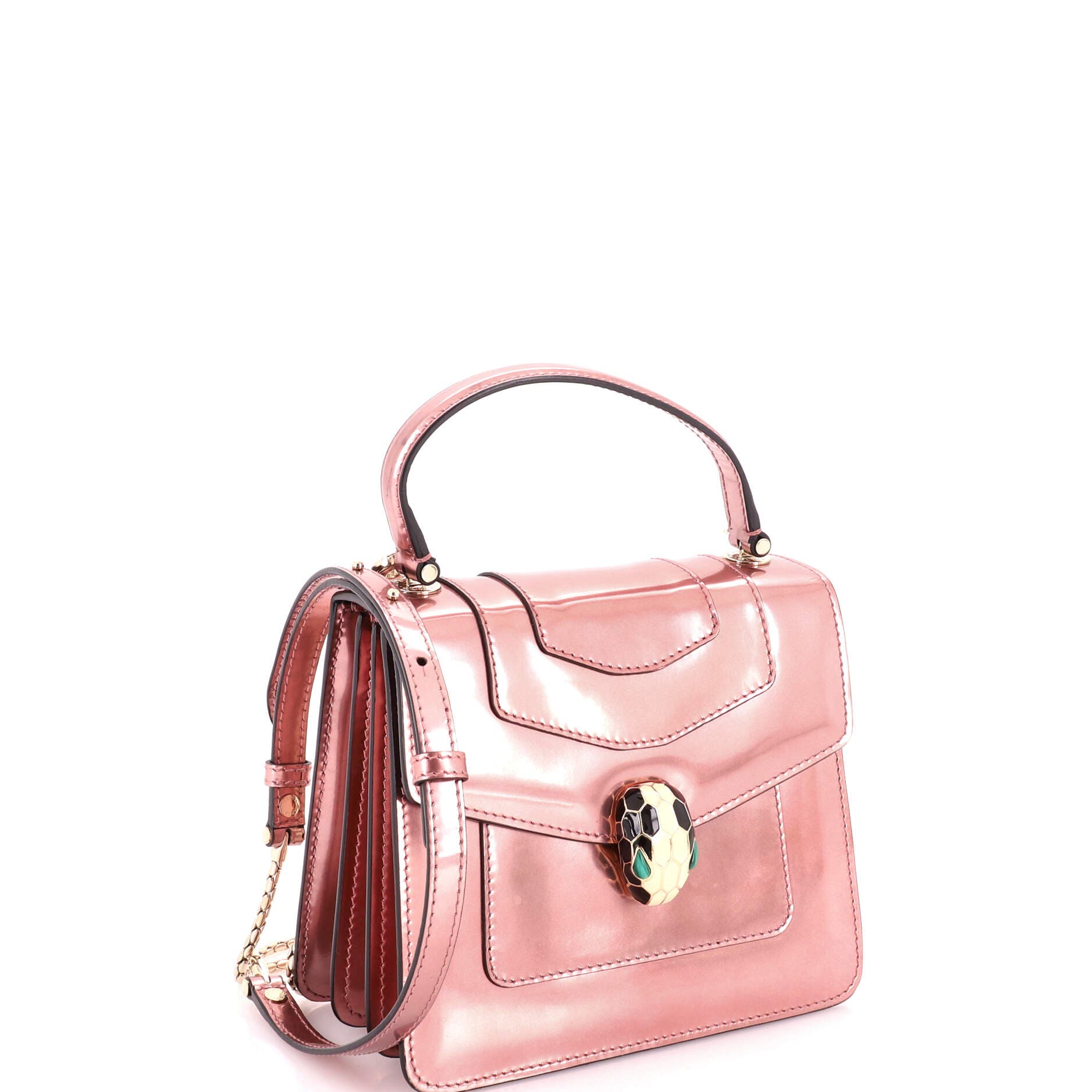 Serpenti Forever Top Handle Bag Patent Small, Alternate, color, Metallic Silver