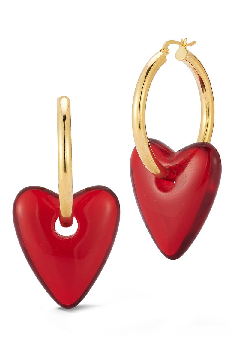 Resin Heart Drop Earrings, Main, color, GOLD/ RED
