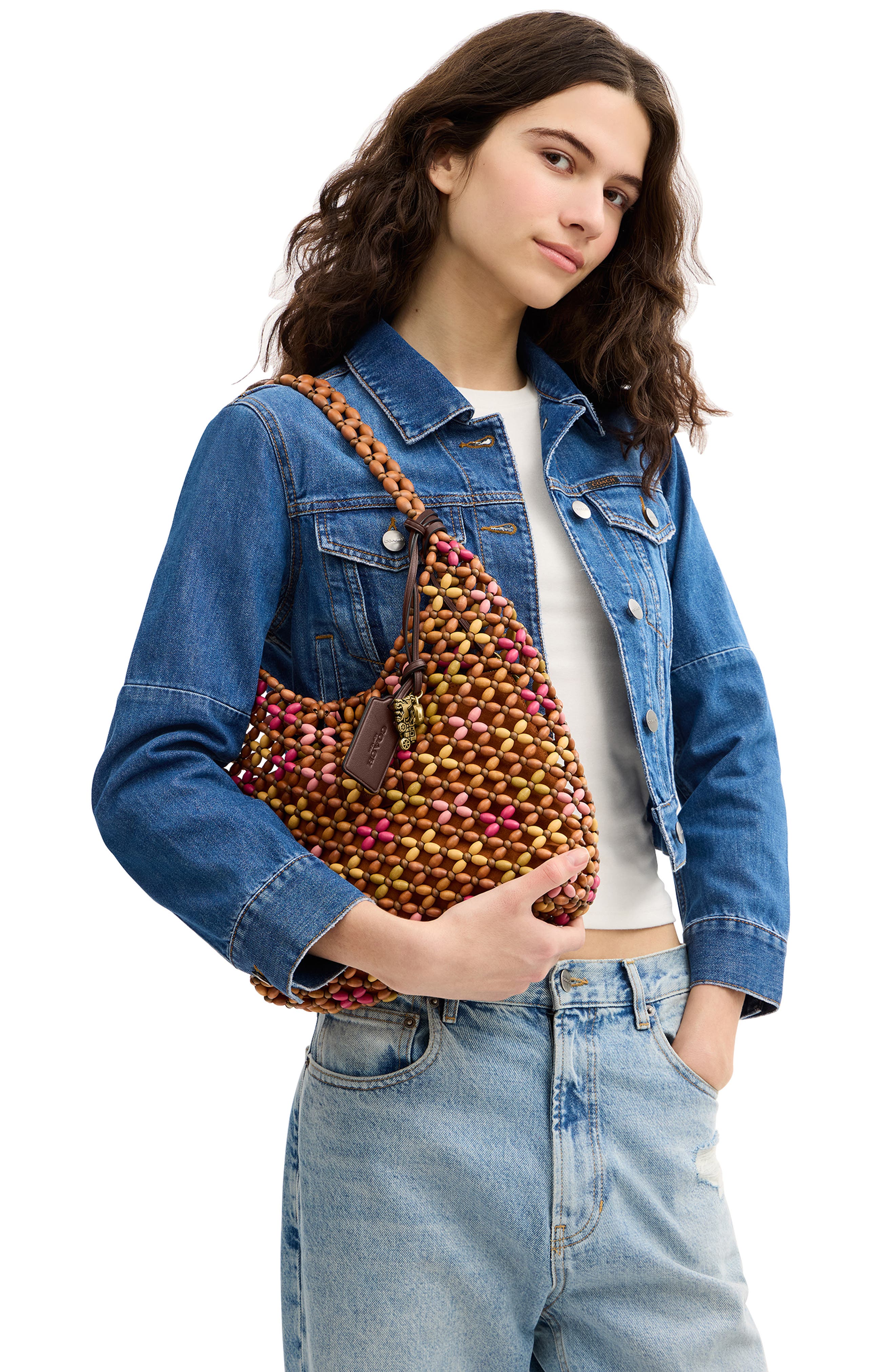 COACH Brooklyn 34 Wooden Bead Shoulder Bag, Alternate, color, Maple Multi