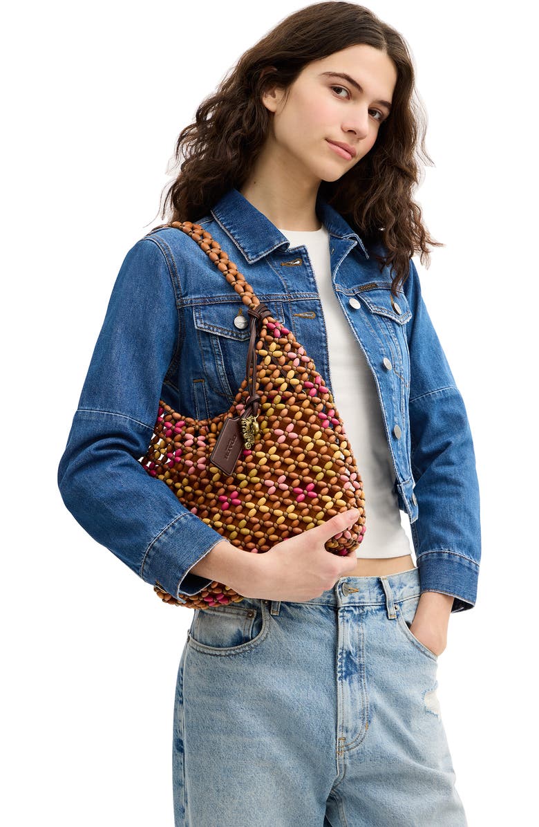 COACH Brooklyn 34 Wooden Bead Shoulder Bag, Alternate, color, Maple Multi