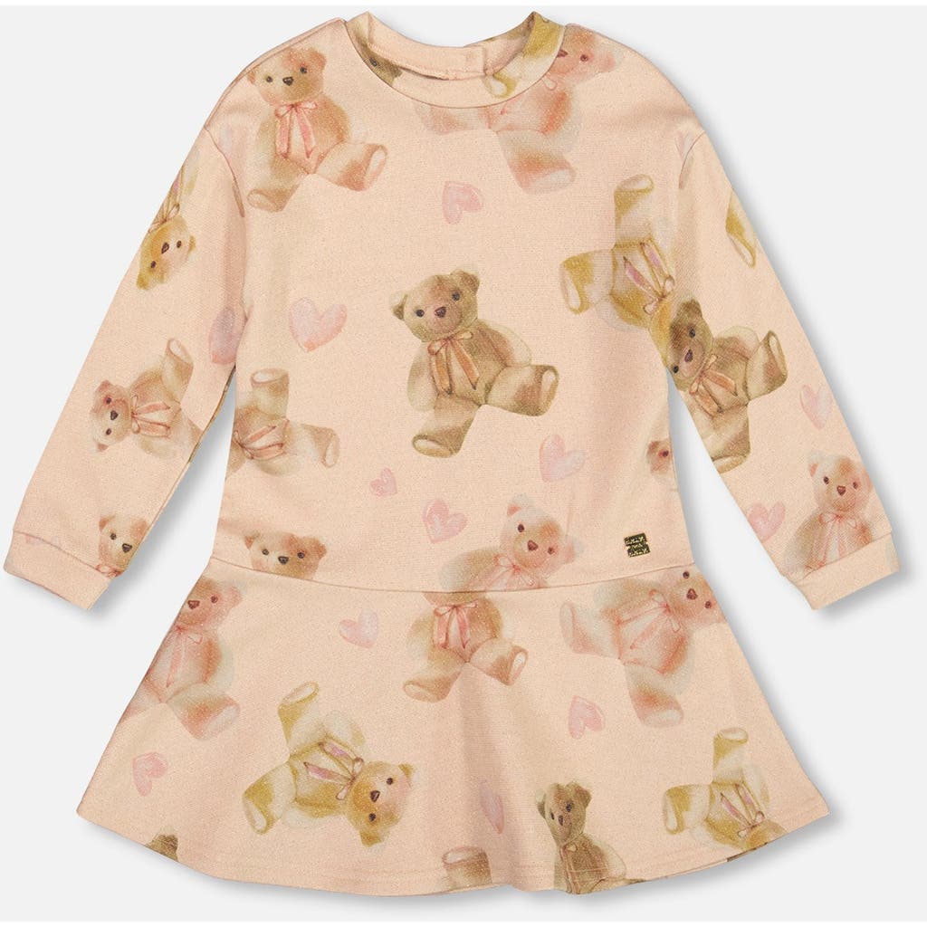 Deux Par Deux Glittering French Terry Dress Teddy Bear In Neutral