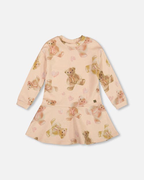 Deux Par Deux Glittering French Terry Dress Teddy Bear In Neutral
