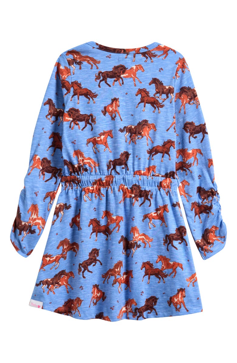 Hatley Kids' Tinsel Horses Long Sleeve Cotton Dress, Alternate, color, Cornflower Blue