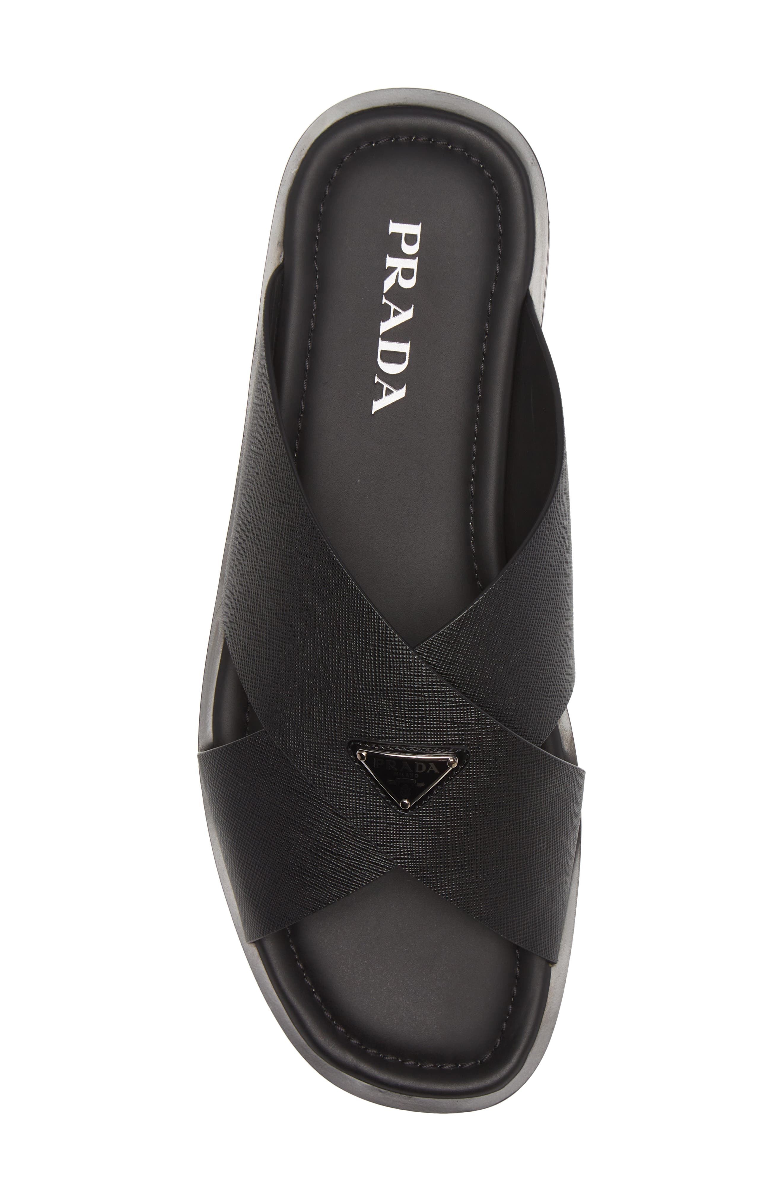 Prada Logo Slide Sandal, Alternate, color, 