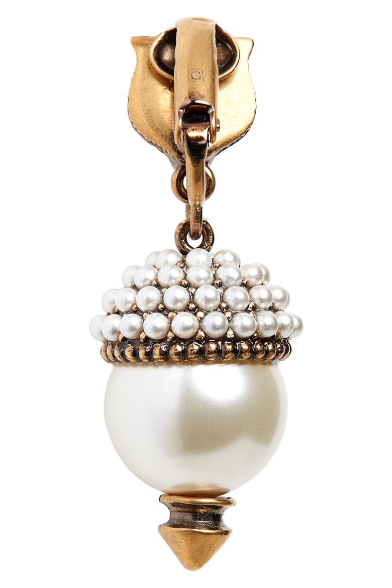 Fashion Show Feline Head Imitation Pearl Drop Earrings, Alternate, color, GOLD/ PEARL