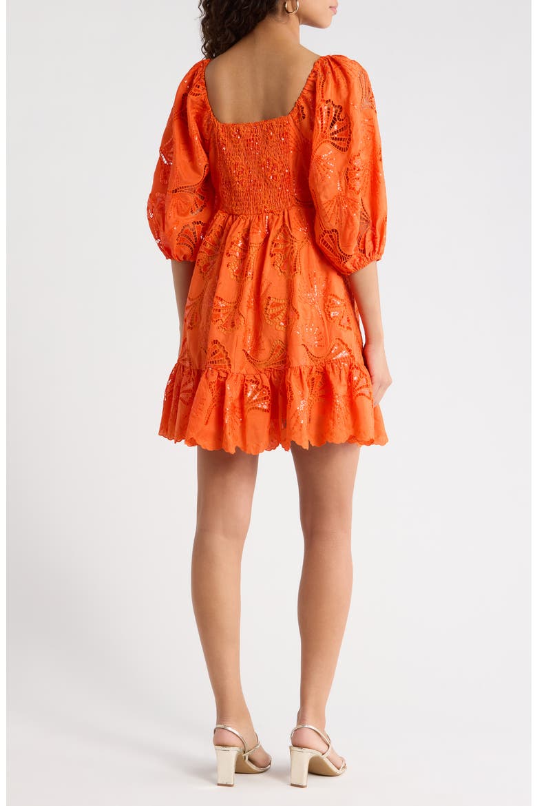 Sequin Detail Cotton Eyelet Babydoll Dress, Alternate, color, ORANGE
