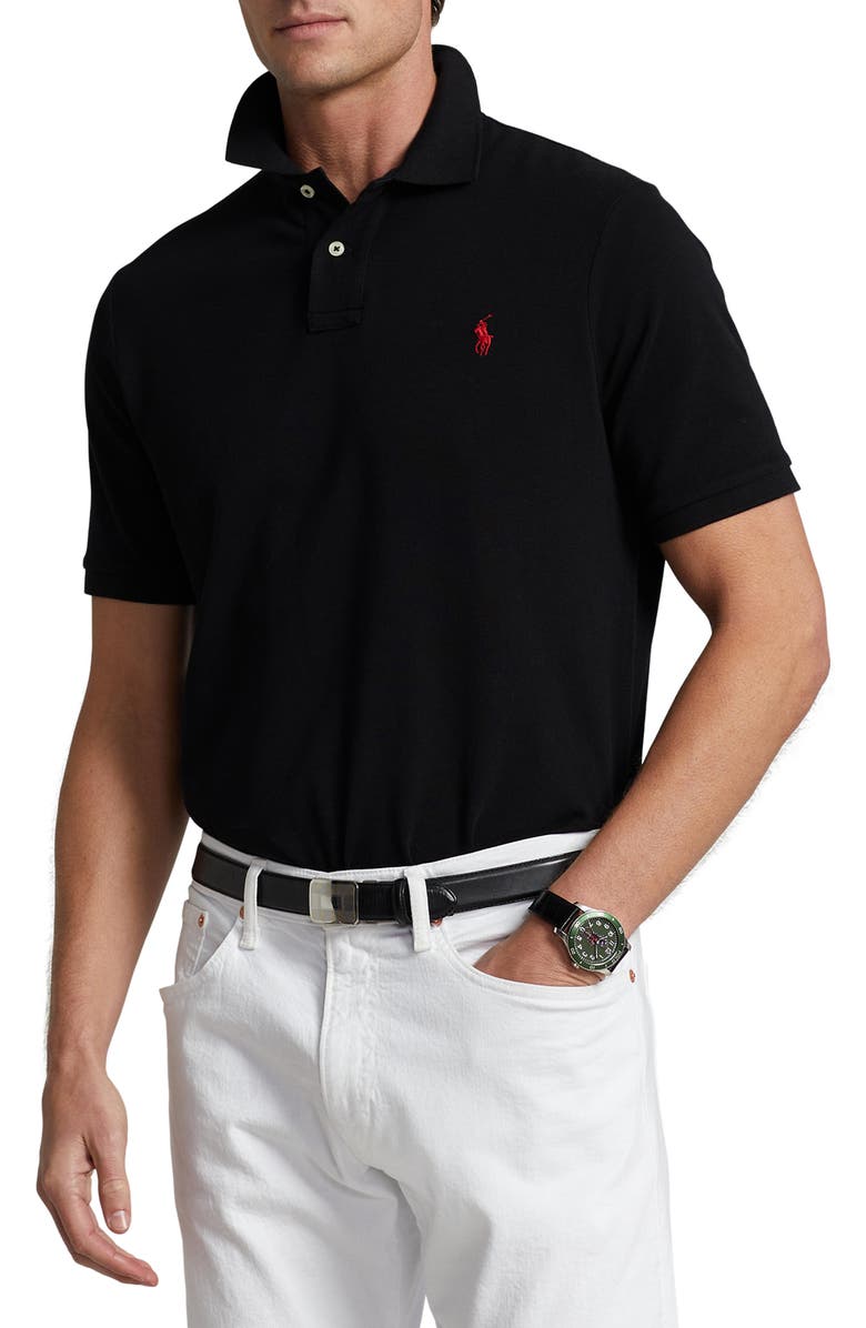 Polo Ralph Lauren The Iconic Mesh Polo Shirt, Main, color, Black Marl Heather
