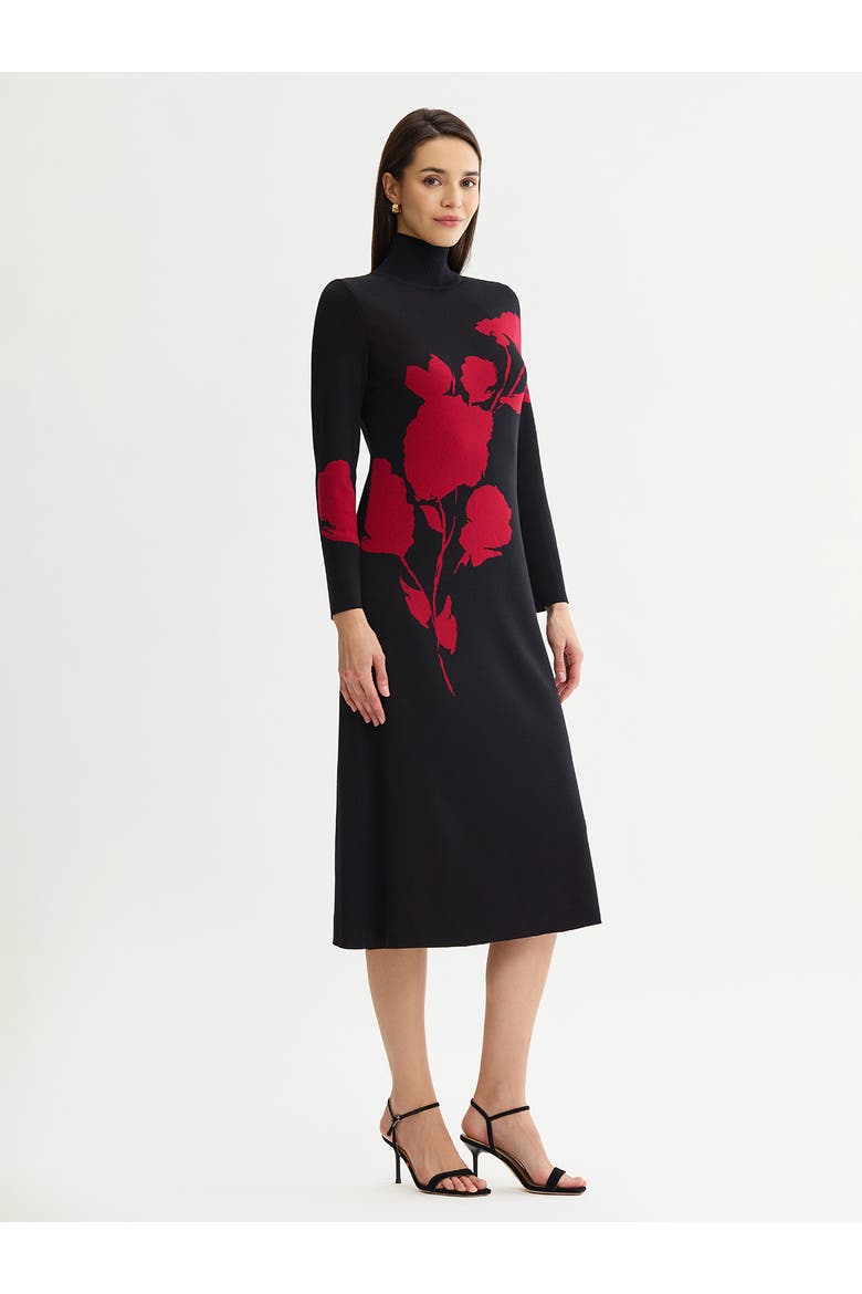 Jacquard Soft Knit Maxi Dress, Alternate, color, Scarlet Red/Black