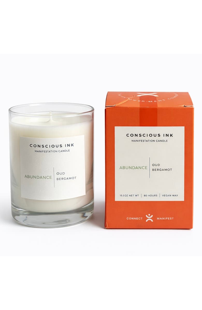 Conscious Ink Abundance Oud + Bergamot Manifestation Candle + Ink, Main, color, White
