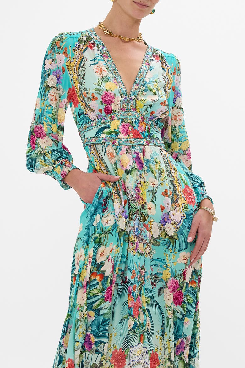 Button Dress With Shaped Waistband Gardens Of Queluz, Alternate, color, Gardens Of Queluz