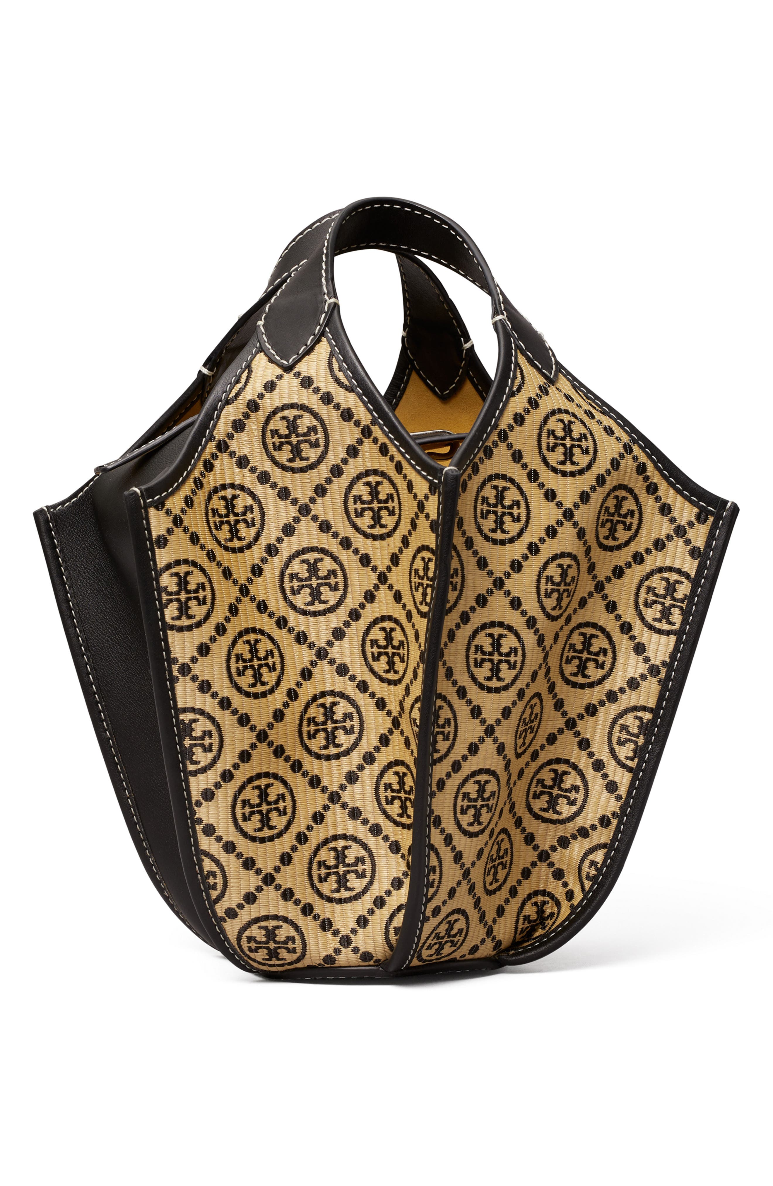 Tory Burch T Monogram Raffia Top Handle Bag, Alternate, color, 
