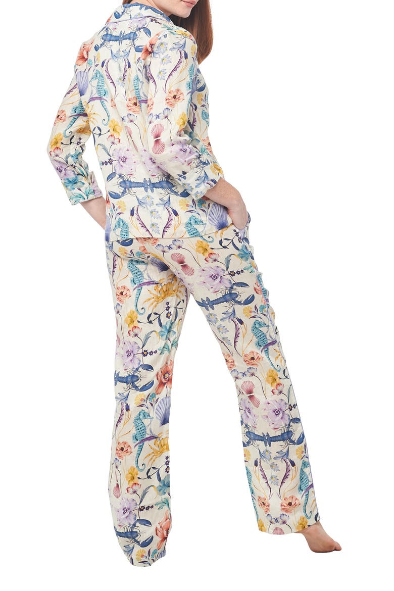 Nina Seahorses Linen Pajamas, Alternate, color, WHITE