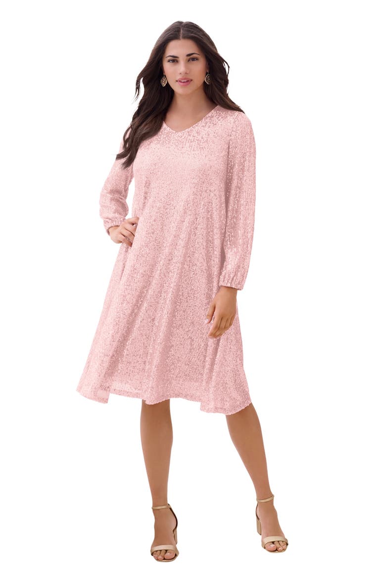 Sequin Swing Dress, Main, color, PALE BLUSH