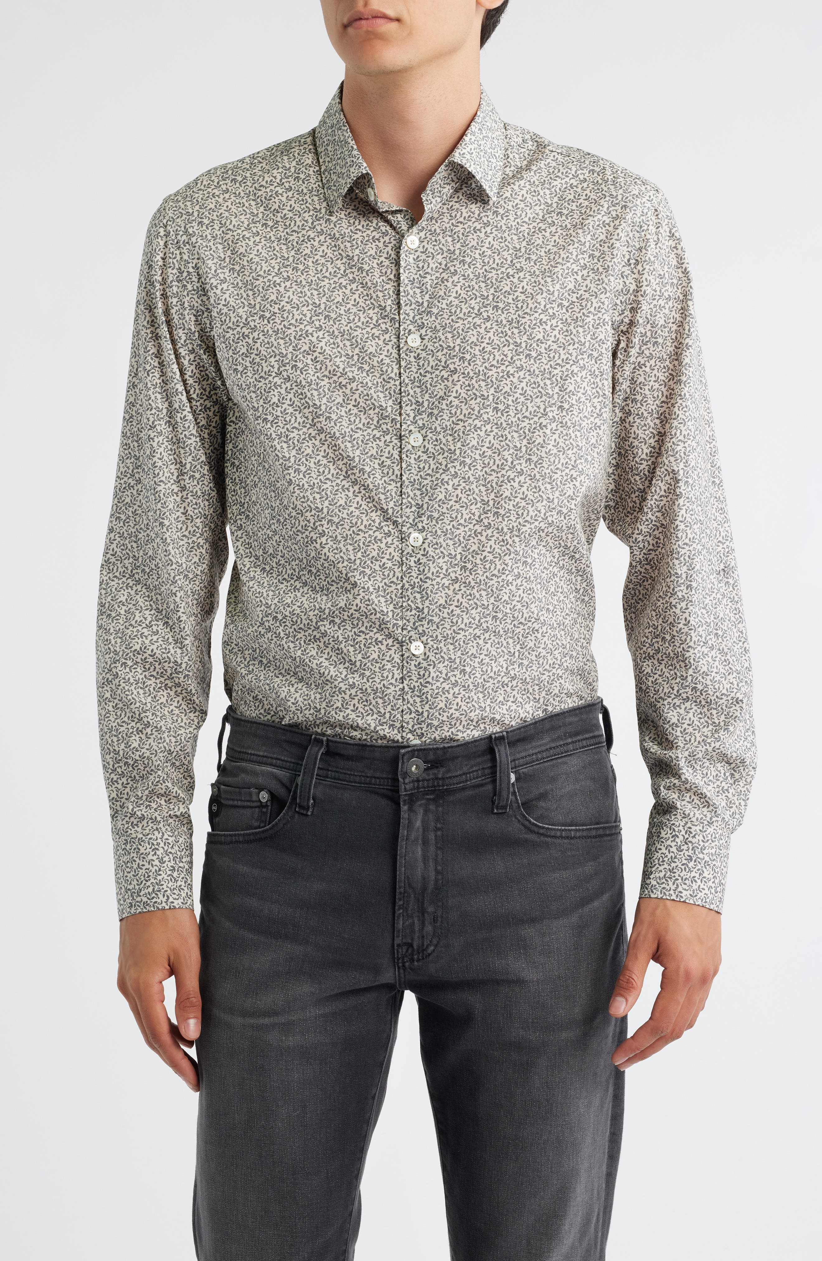 Canali Regular Fit Floral Cotton & Lyocell Dress Shirt