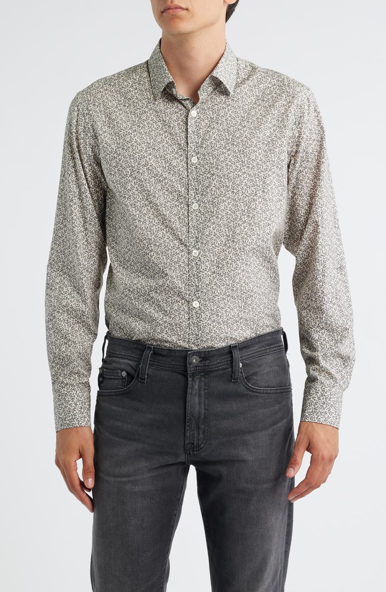 Canali Regular Fit Floral Cotton & Lyocell Dress Shirt, Main, color, Beige