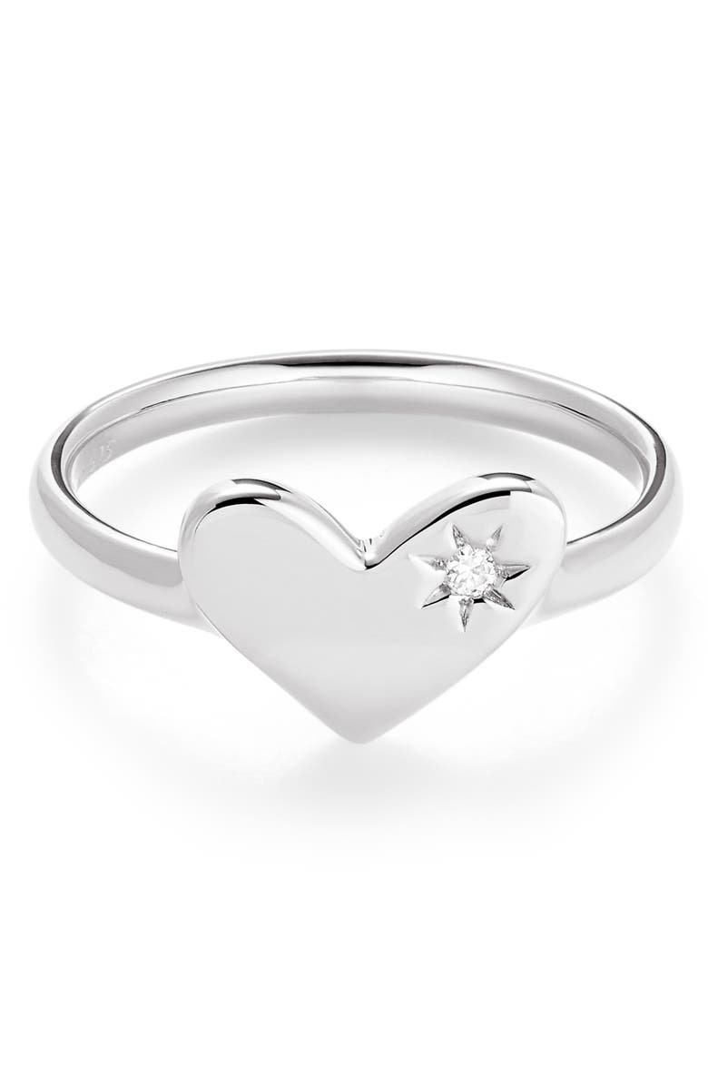 Kendra Scott Ari White Sapphire Sterling Silver Heart Ring, Alternate, color, 