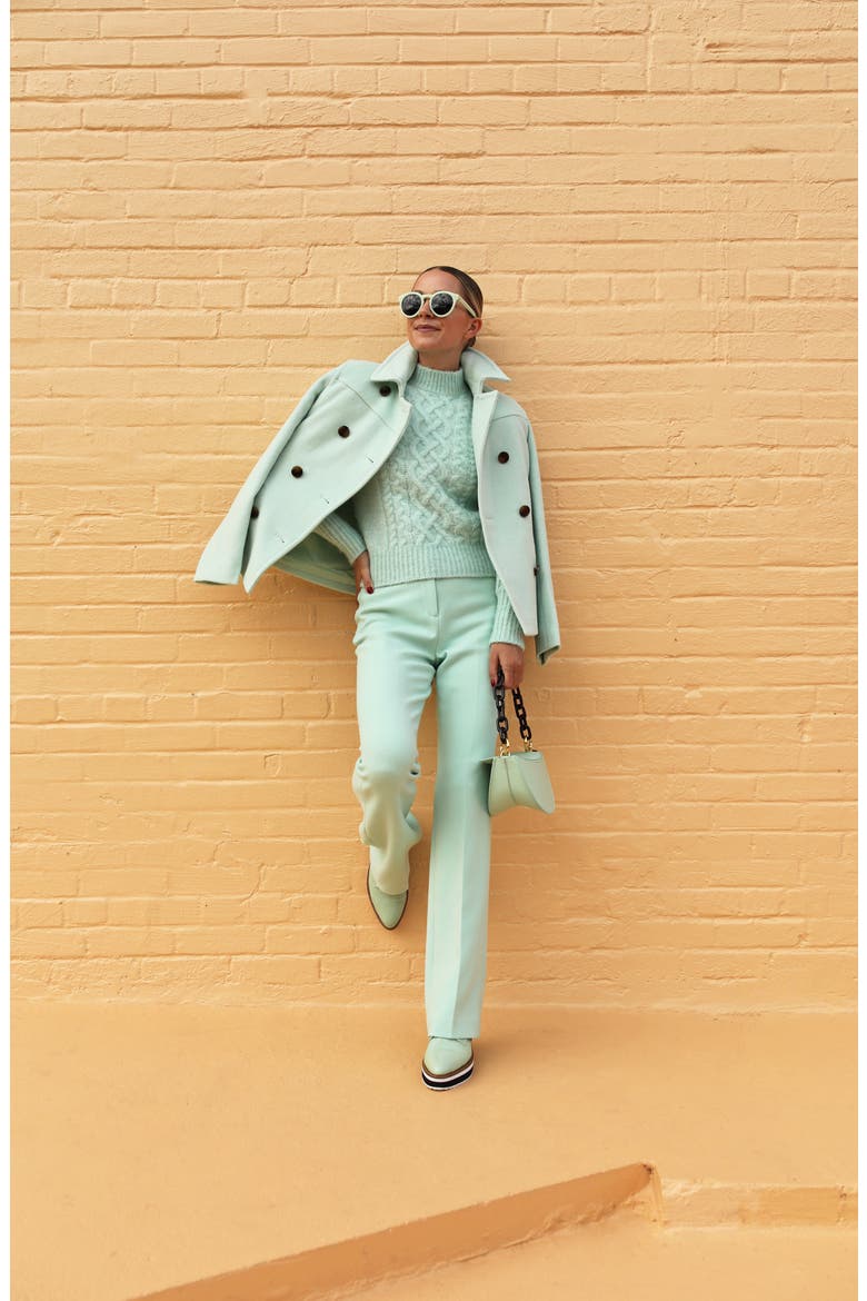 x Atlantic-Pacific High Waist Flare Pants (Nordstrom Exclusive), Alternate, color, GREEN MIST