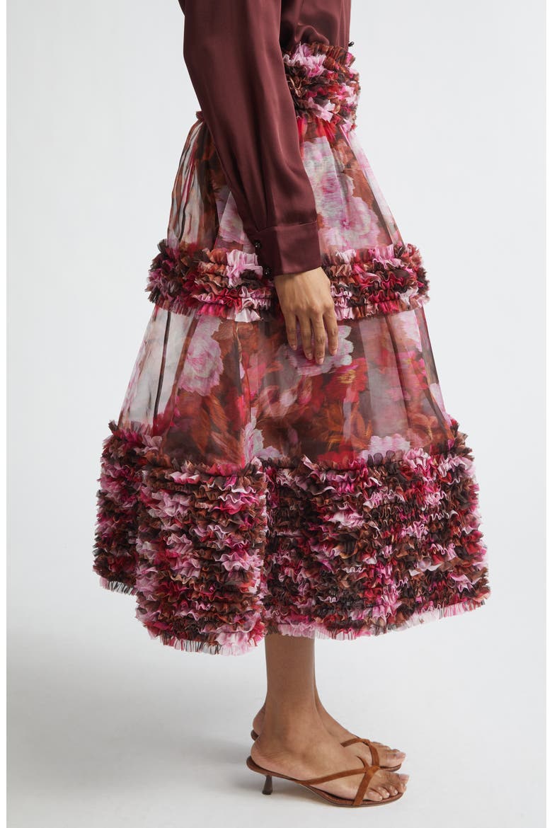 Kindred Spirit Luna Ruffle Silk Organza Midi Skirt, Alternate, color, CHOCOLATE ROSE