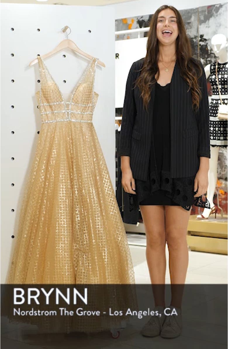 Sequin Illusion Neck A-Line Gown, sales video thumbnail