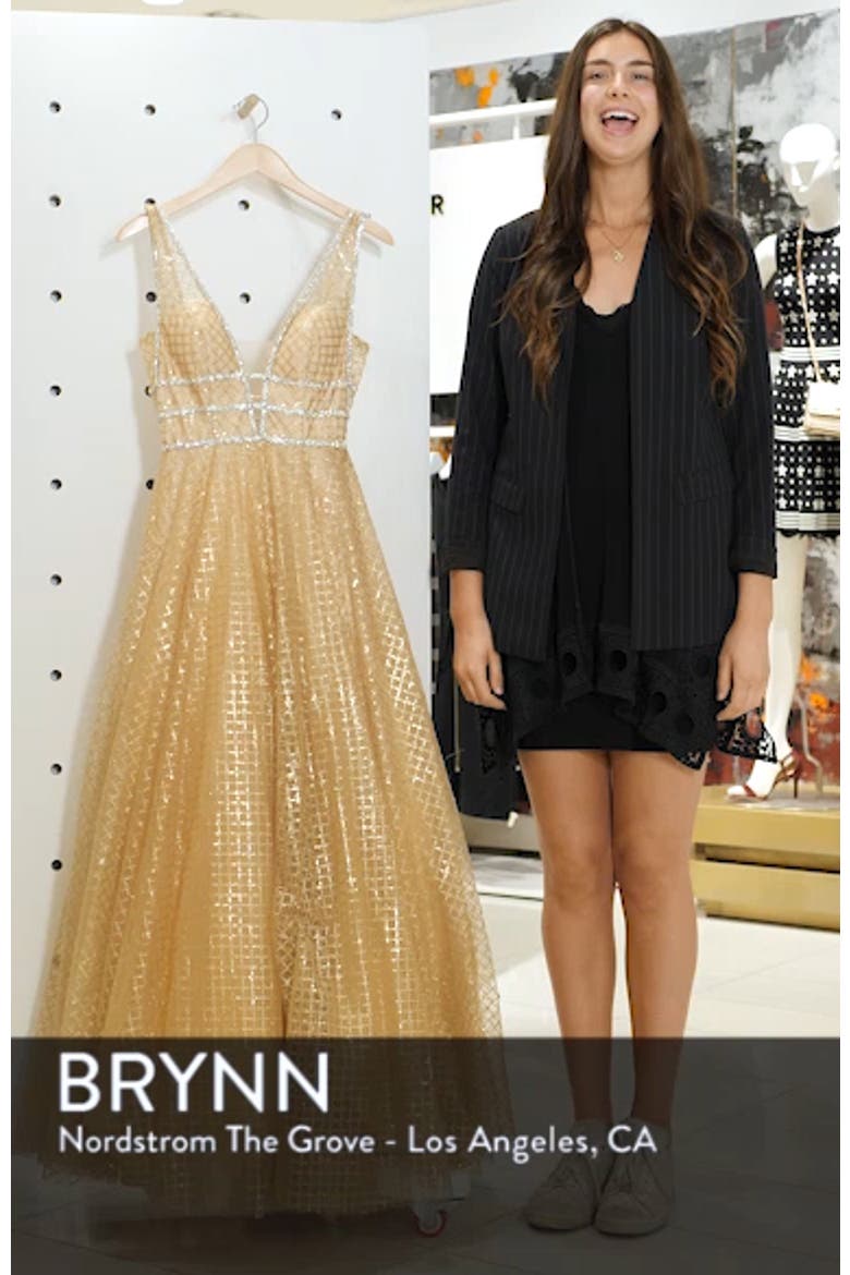 Sequin Illusion Neck A-Line Gown video