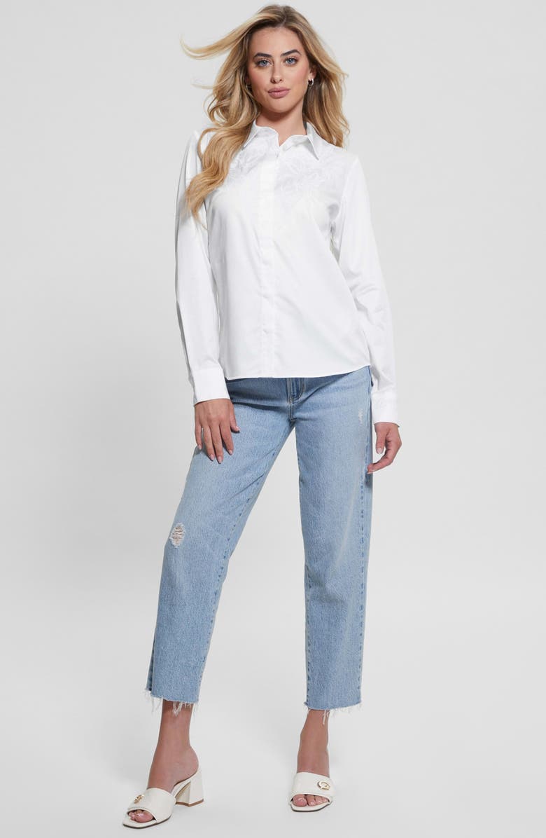 GUESS Roxane Embroidered Stretch Cotton Poplin Button-Up Shirt, Alternate, color, 