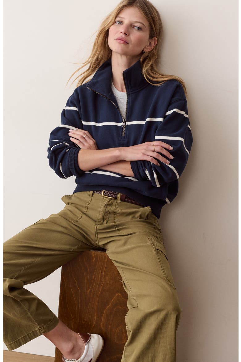 Cloud 9 Fleece Half Zip Pullover, Alternate, color, NAVY/ WHITE STRIPE