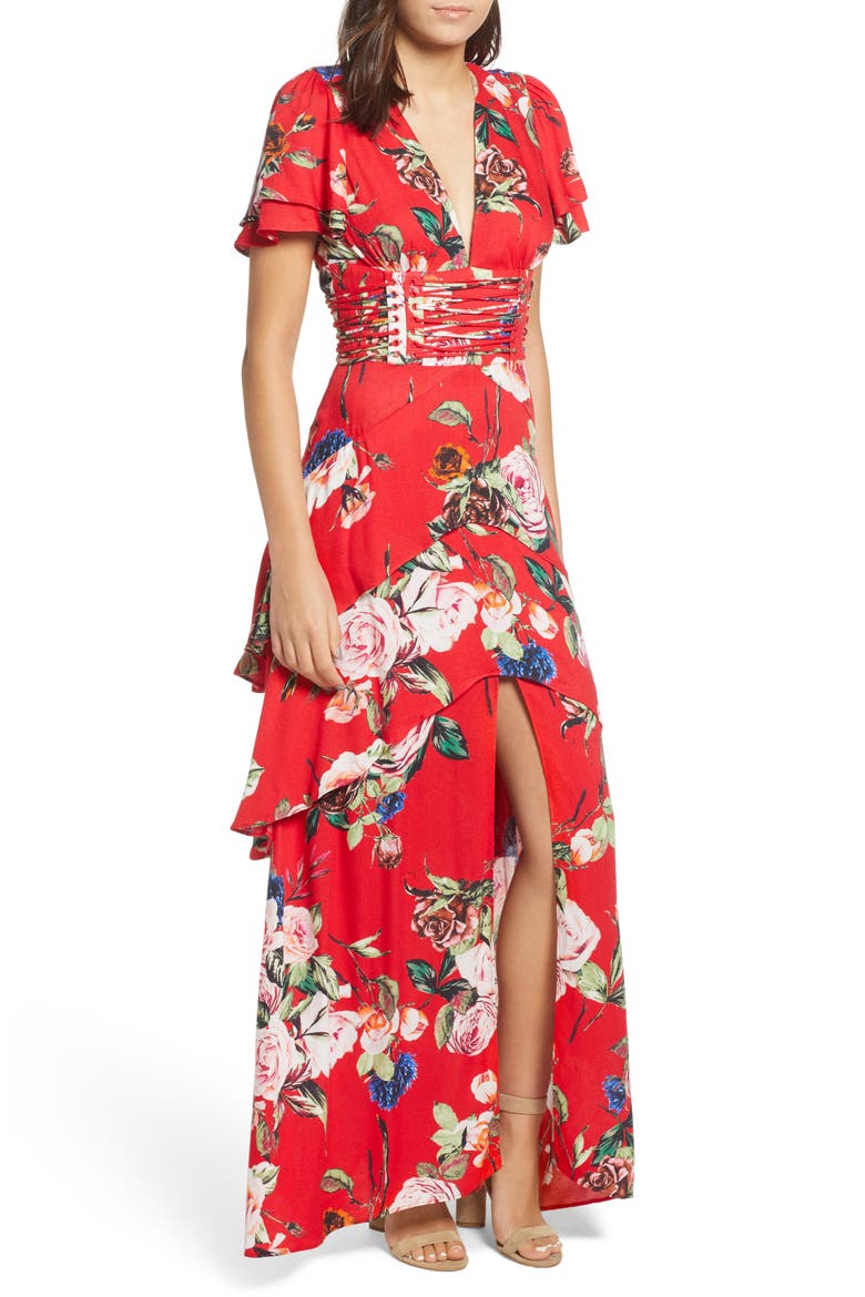 Tiered Ruffle Maxi Dress, Main, color, RED GARDEN