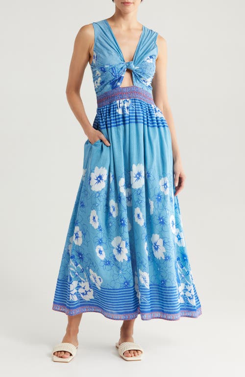 ALICIA BELL Willow Cutout Sleeveless Cover-Up Maxi Dress in Blue White Flowers 