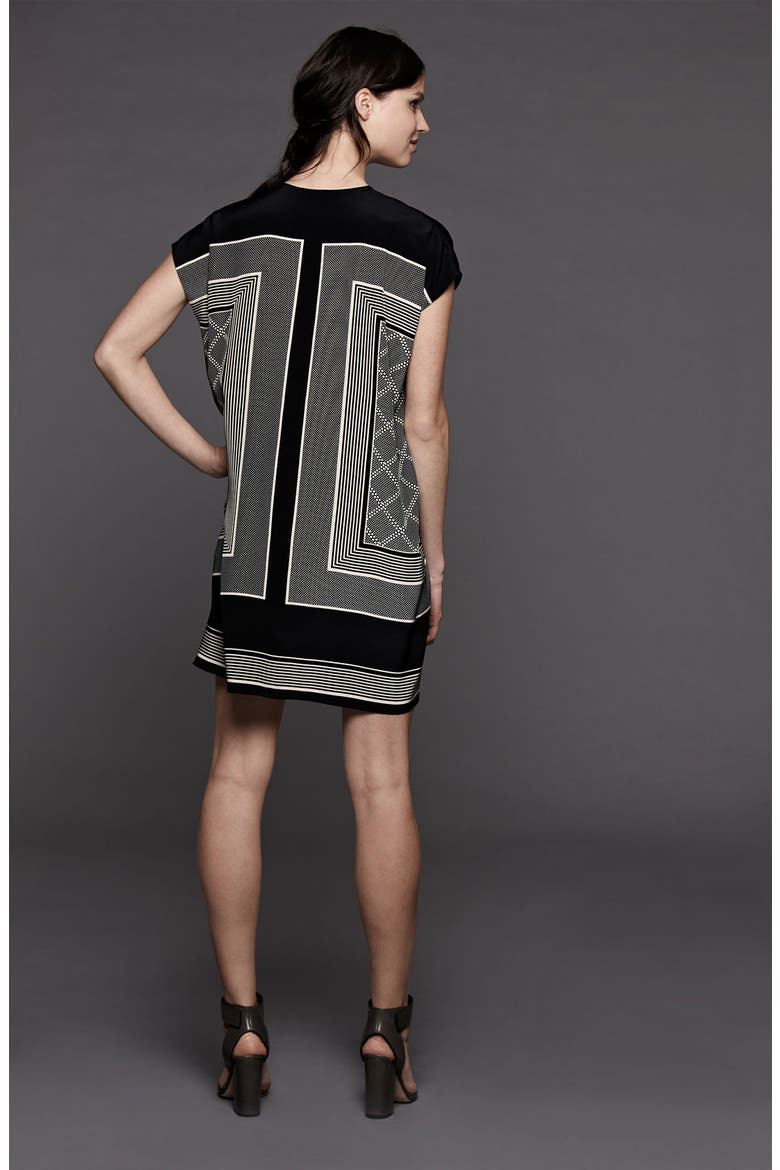 Scarf Print Shift Dress, Alternate, color, BLACK/ CREAM