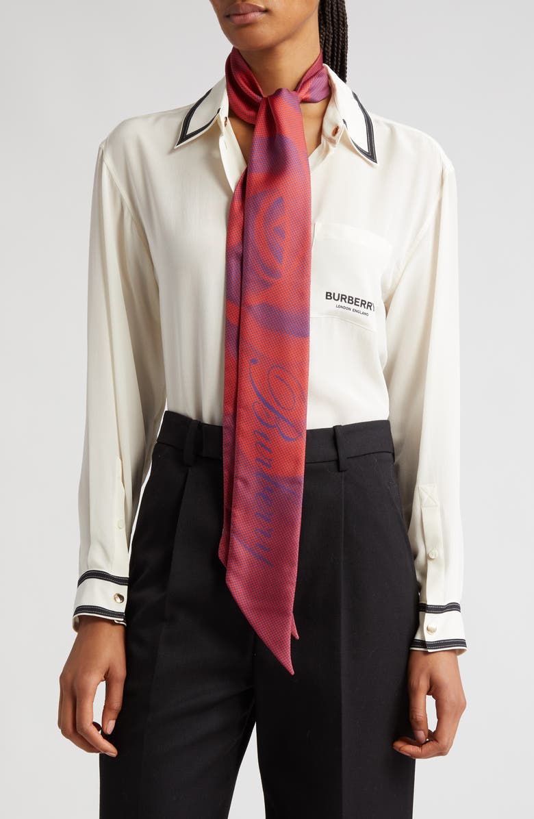 Burberry Red Rose Silk Twilly Scarf, Alternate, color, 