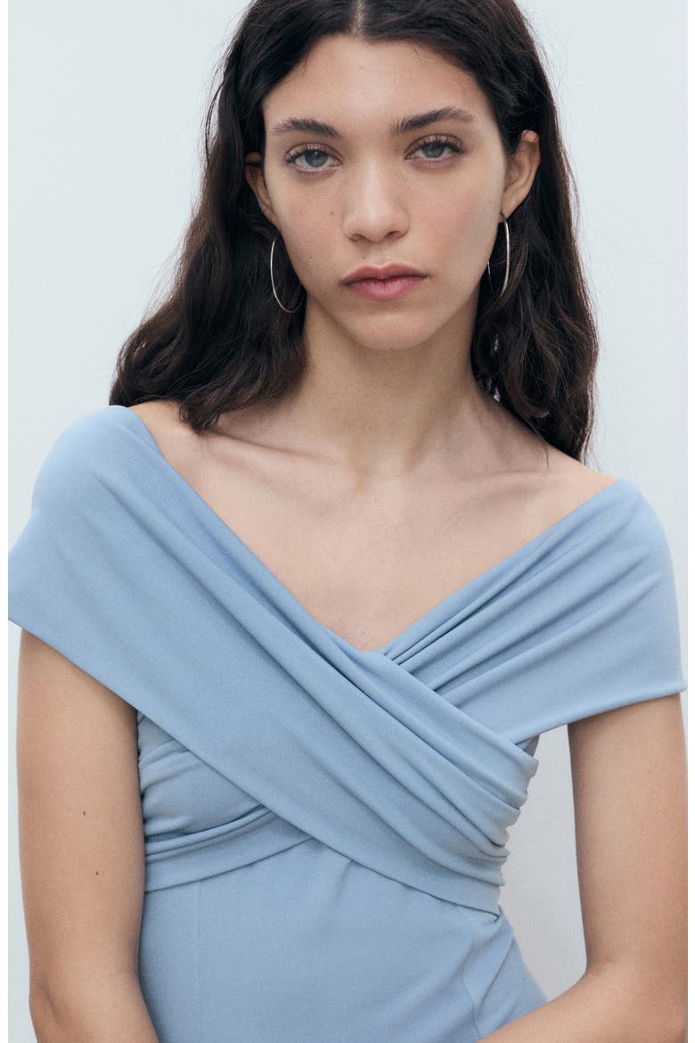 Crossover Neck A-Line Gown, Alternate, color, BLUE