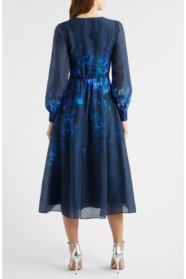 Kahlani Floral Print Long Sleeve Midi Dress, Alternate, color, NAVY FONTAINE FLORAL