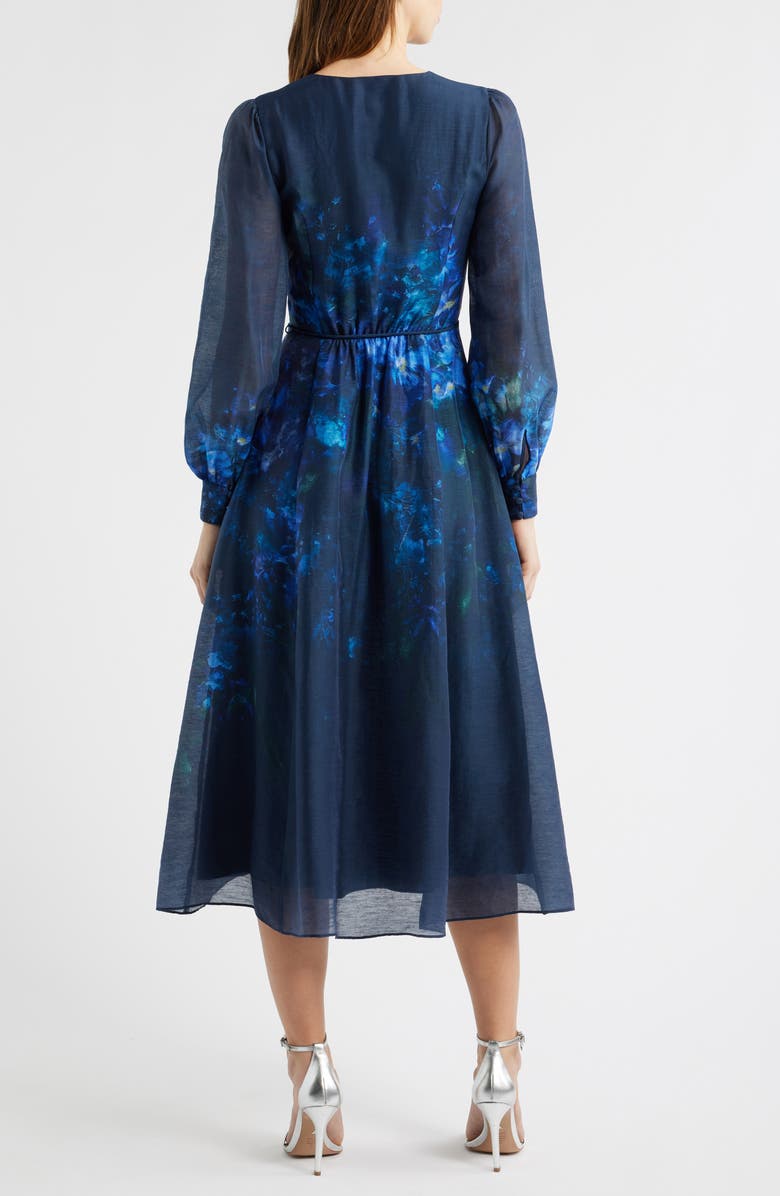 Ever New Kahlani Floral Print Long Sleeve Midi Dress, Alternate, color, Navy Fontaine Floral