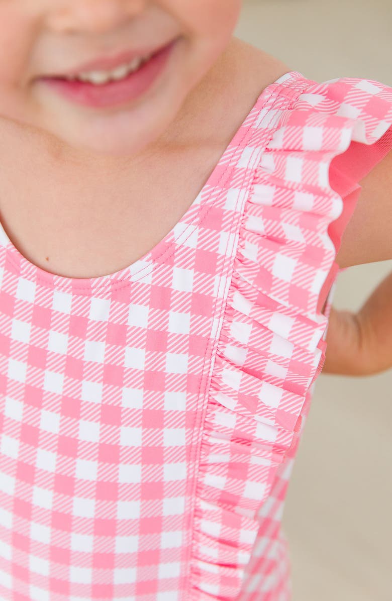 RuffleButts Periwinkle Blue Gingham One-Piece Swimsuit, Alternate, color, Pink