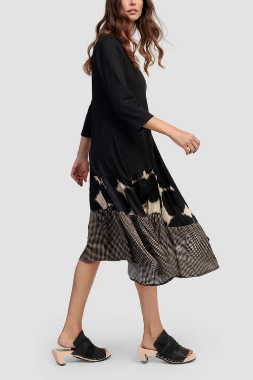 ALEMBIKA ALEMBIKA TIERED MIXED MEDIA MIDI DRESS