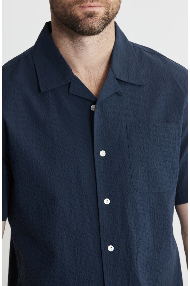Suffolk Seersucker Camp Shirt, Alternate, color, NAVY