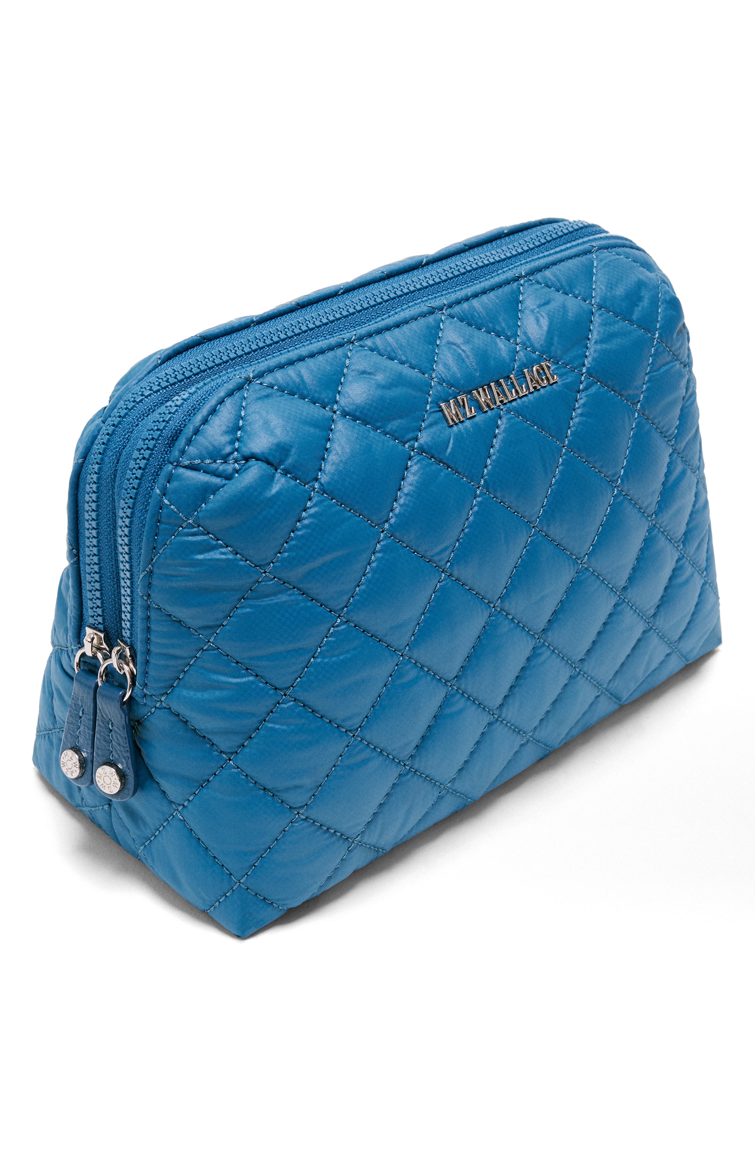 Medium Double Zip Quilted Cosmetics Pouch, Alternate, color, ATLANTIC BLUE