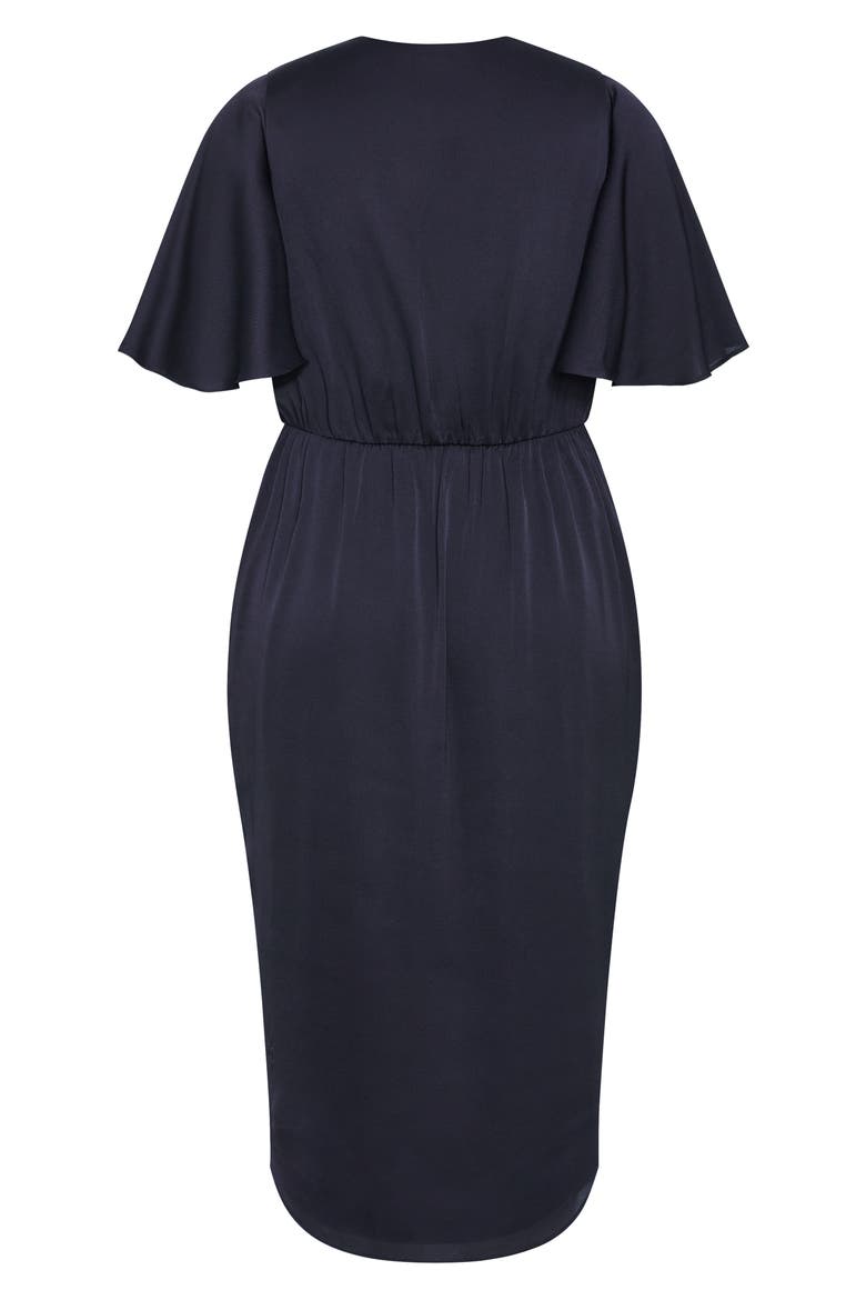 Holland Sateen Faux Wrap Midi Dress, Alternate, color, NAVY