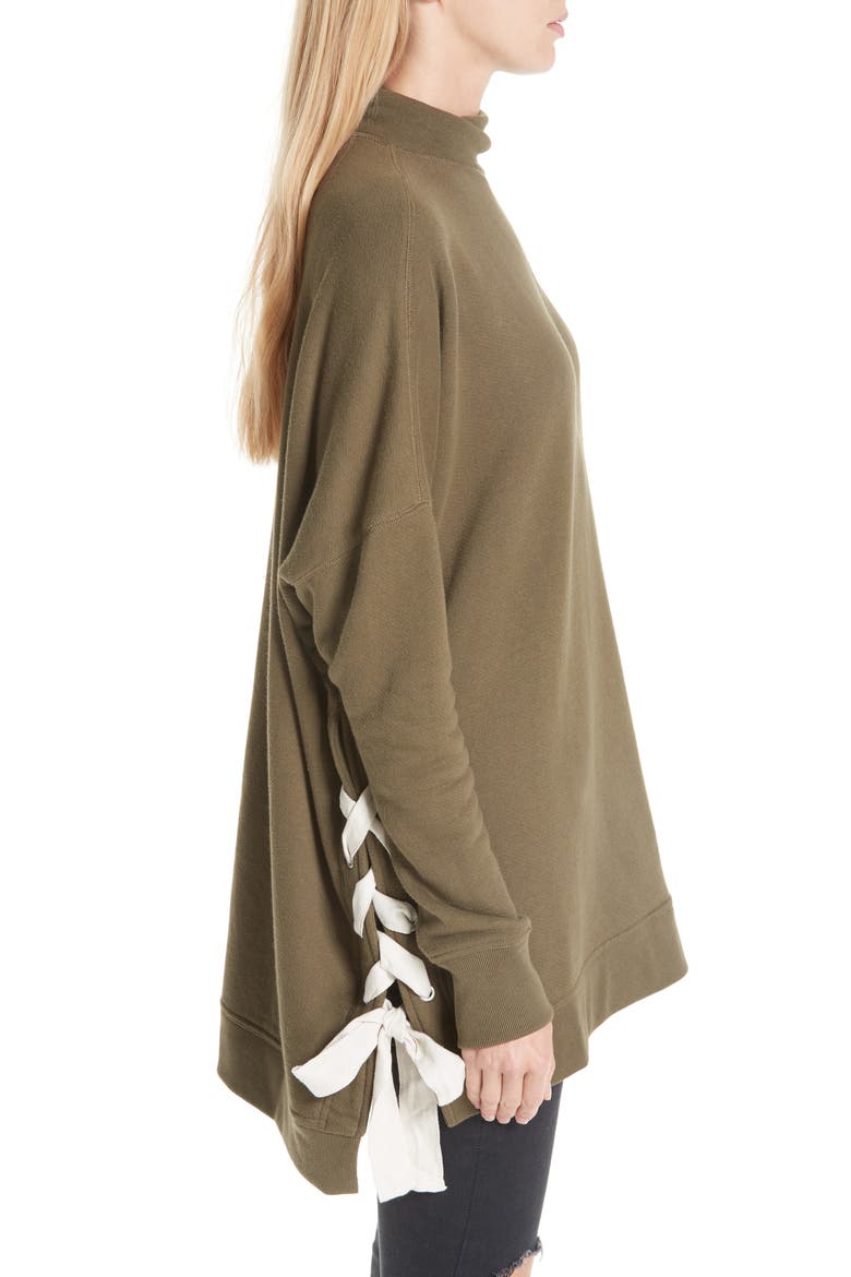 So Plush Lace-Up Pullover, Alternate, color, MOSS