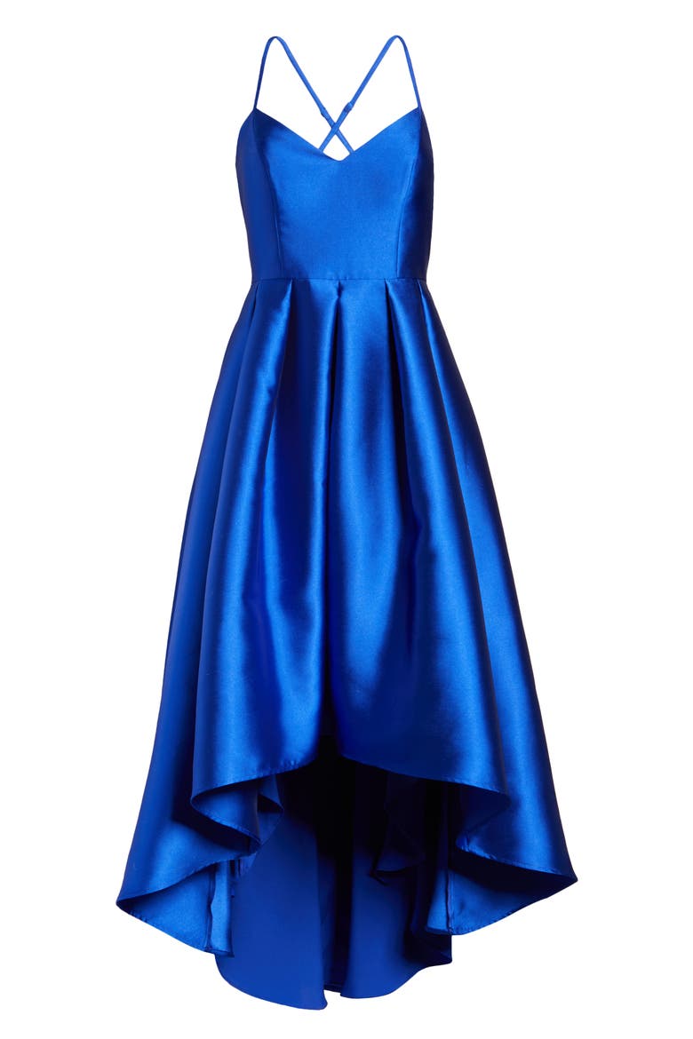 Pleated Mikado High/Low Ballgown, Alternate, color, COBALT