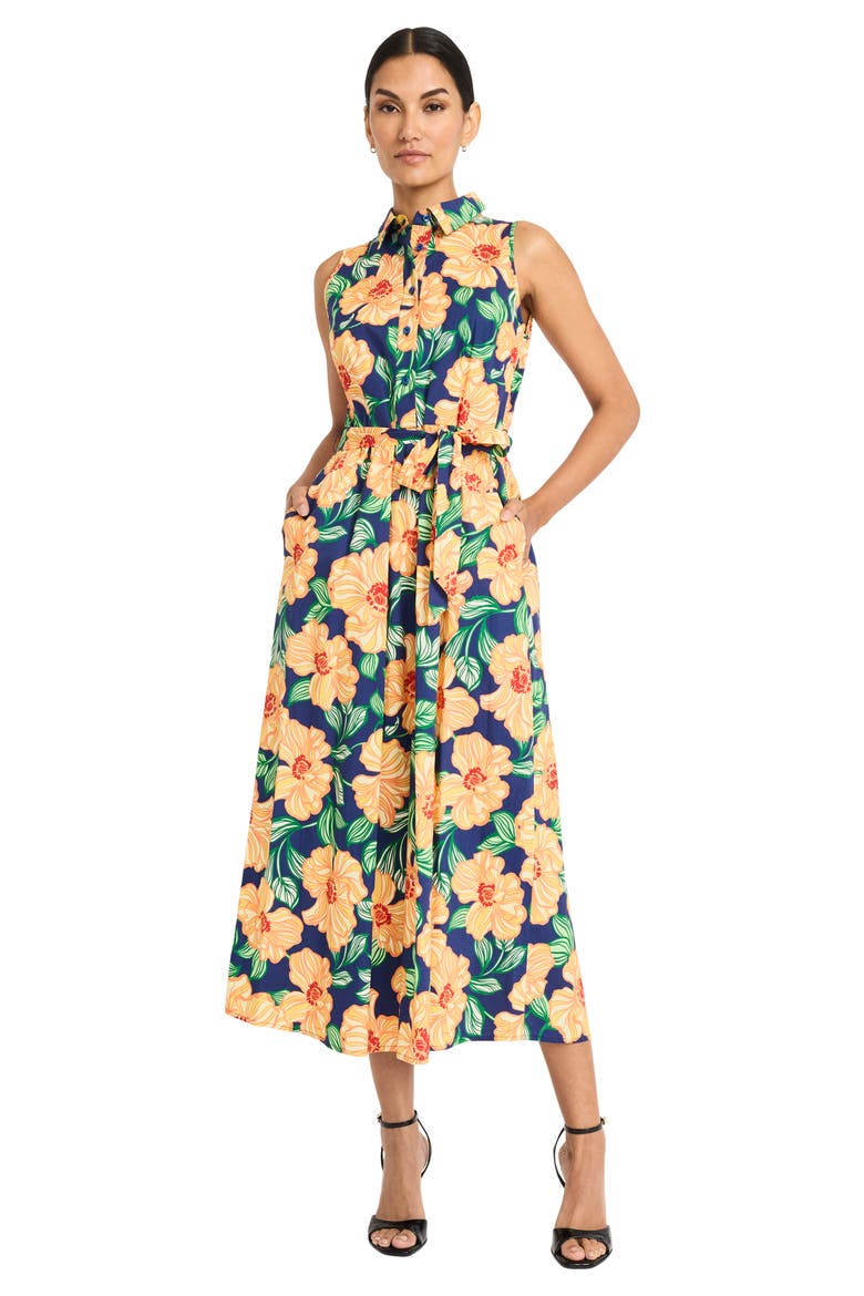 Floral Sleeveless Midi Shirtdress, Alternate, color, NAVY/ YELLOW