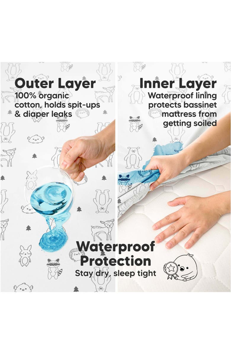 KeaBabies 2-Pack Soothe [Protect+] Waterproof Bassinet Sheets, Alternate, color, Woodland